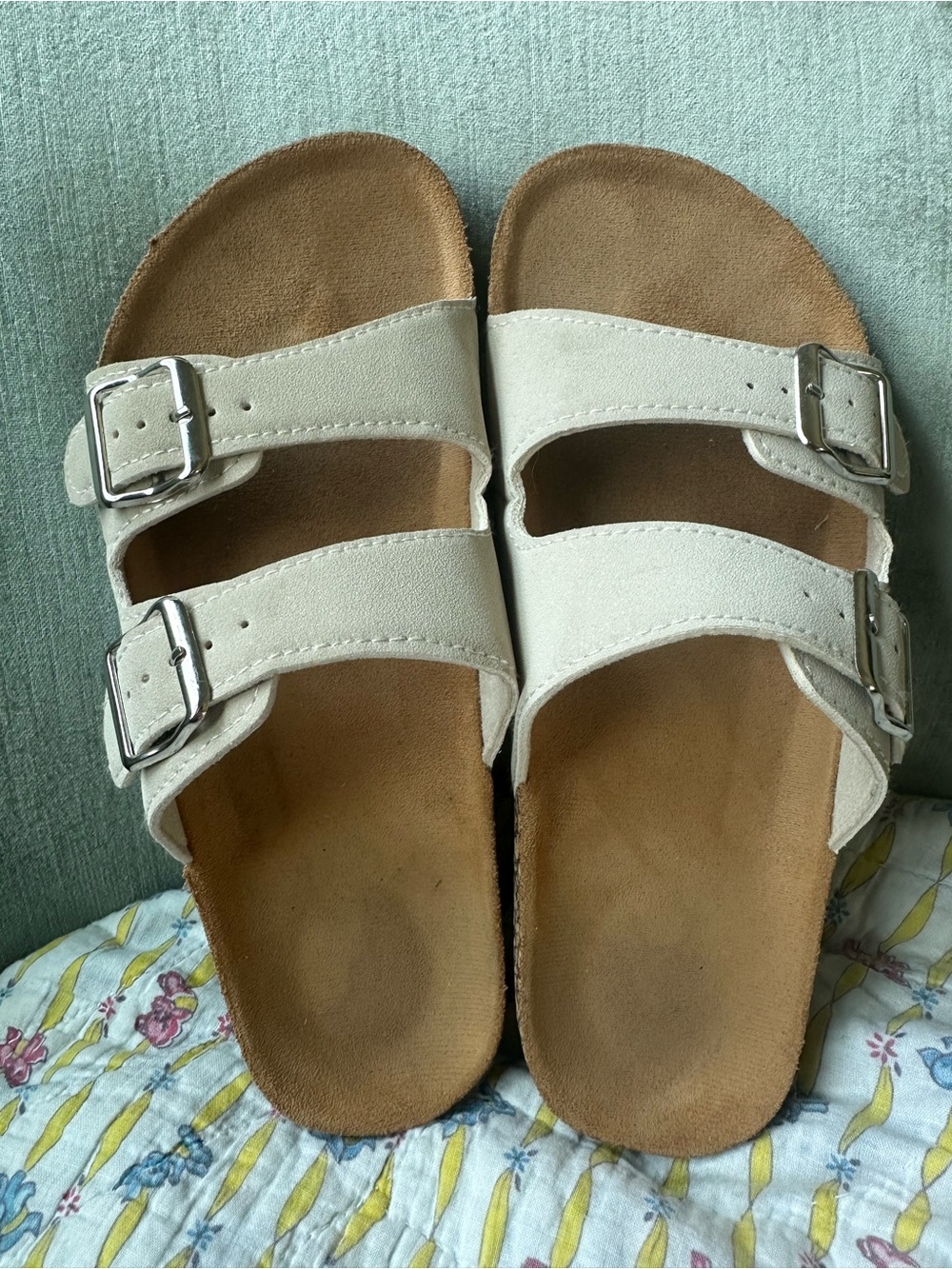 SHEIN White Double Buckle Slide Sandals